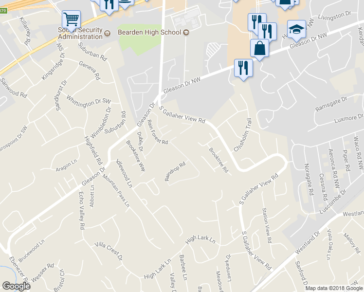 map of restaurants, bars, coffee shops, grocery stores, and more near 604 Rain Forest Road in Knoxville