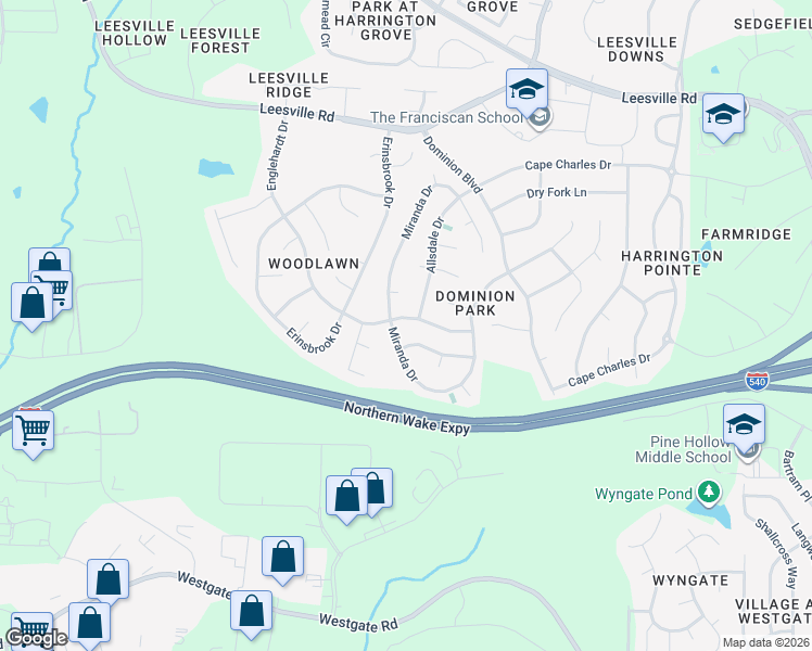 map of restaurants, bars, coffee shops, grocery stores, and more near 6613 Vosburgh Drive in Raleigh