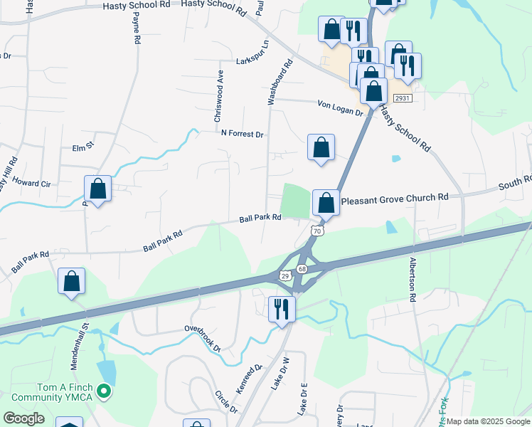 map of restaurants, bars, coffee shops, grocery stores, and more near 7003 Ball Park Road in Thomasville