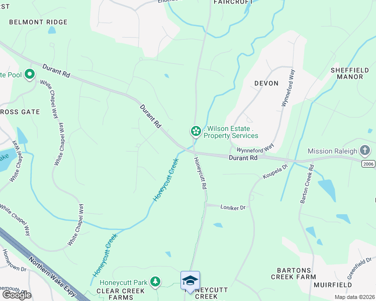 map of restaurants, bars, coffee shops, grocery stores, and more near 12603 Durant Road in Raleigh