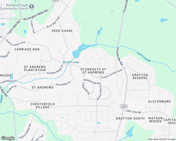 map of restaurants, bars, coffee shops, grocery stores, and more near 2037 Rainy Lake Street in Wake Forest