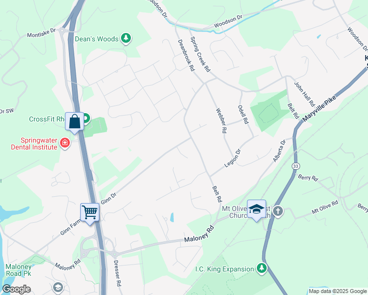 map of restaurants, bars, coffee shops, grocery stores, and more near 2708 Ginn Drive in Knoxville