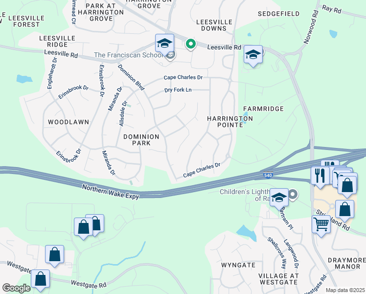 map of restaurants, bars, coffee shops, grocery stores, and more near 9429 Cartersville Court in Raleigh