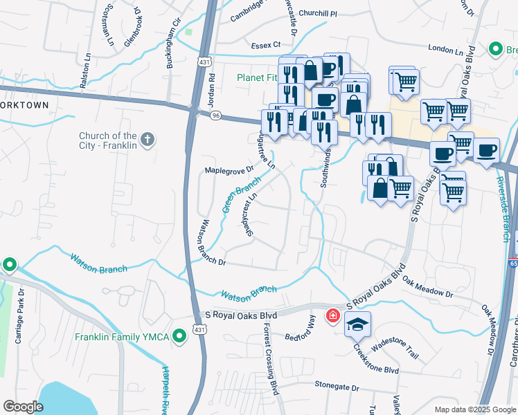 map of restaurants, bars, coffee shops, grocery stores, and more near 209 Jennette Place in Franklin