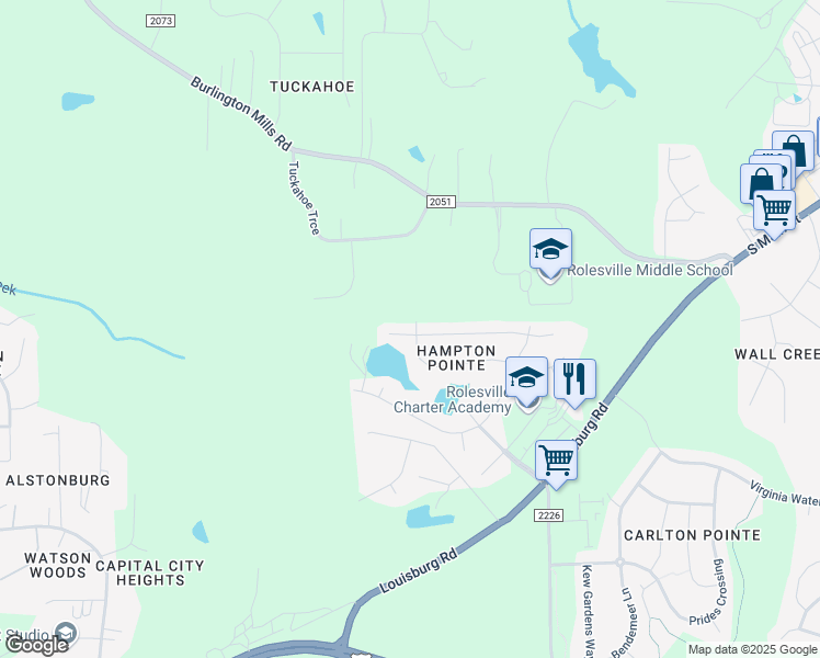 map of restaurants, bars, coffee shops, grocery stores, and more near 971 Middle Ground Avenue in Rolesville