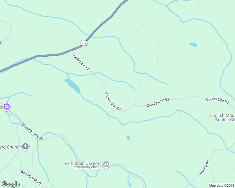 map of restaurants, bars, coffee shops, grocery stores, and more near 201 County Line Road in Dandridge