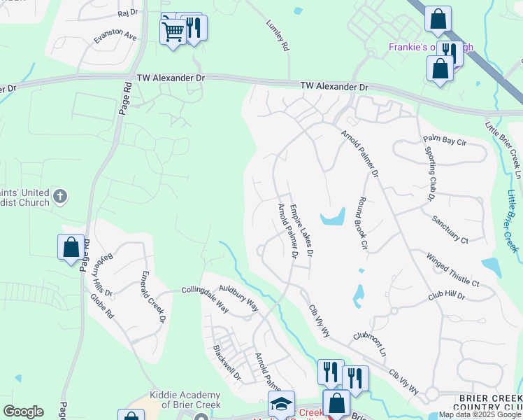 map of restaurants, bars, coffee shops, grocery stores, and more near 9636 Heathermill Lane in Raleigh