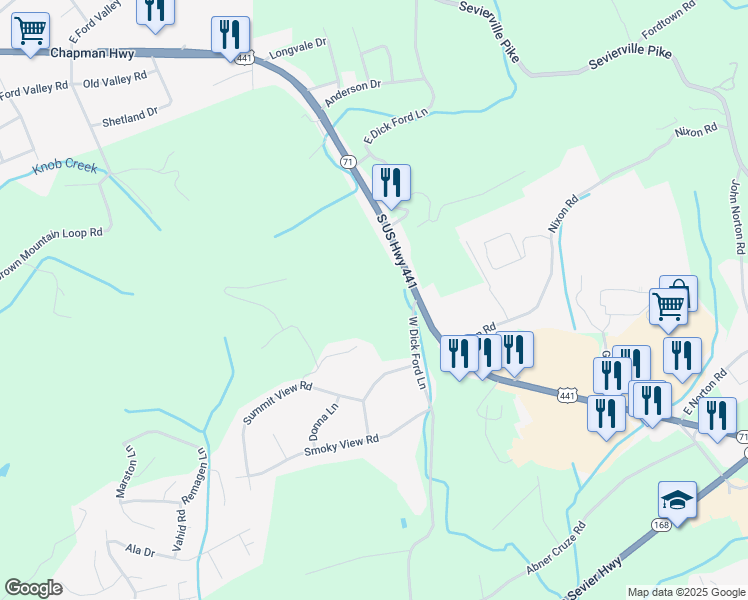 map of restaurants, bars, coffee shops, grocery stores, and more near 6949 Chapman Highway in Knoxville
