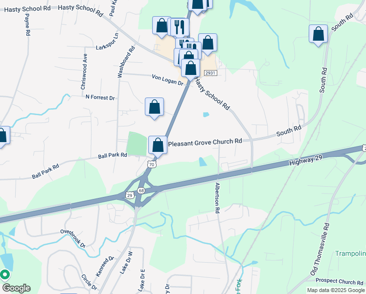 map of restaurants, bars, coffee shops, grocery stores, and more near 190 Pleasant Grove Church Road in Thomasville