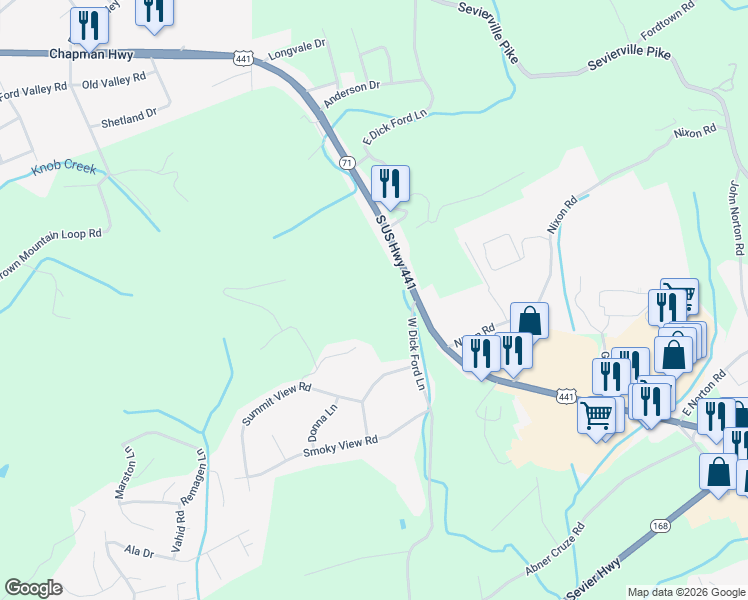 map of restaurants, bars, coffee shops, grocery stores, and more near 6949 Chapman Highway in Knoxville