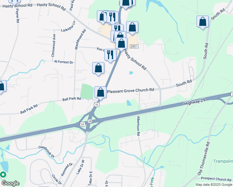 map of restaurants, bars, coffee shops, grocery stores, and more near 190 Pleasant Grove Church Road in Thomasville