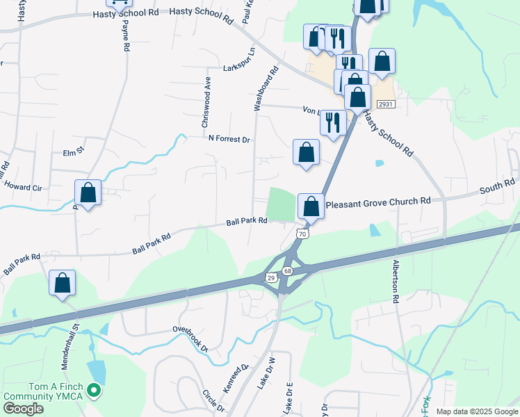 map of restaurants, bars, coffee shops, grocery stores, and more near 7003 Ball Park Road in Thomasville