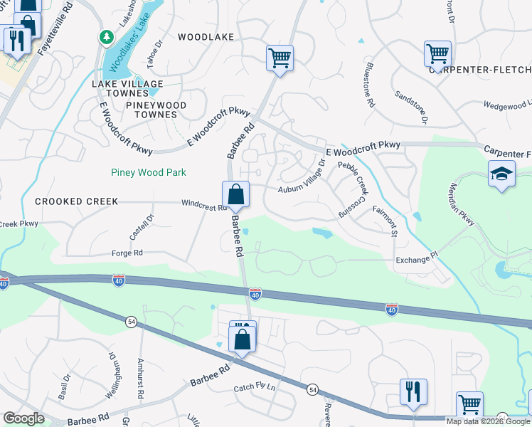 map of restaurants, bars, coffee shops, grocery stores, and more near 6191 Barbee Road in Durham