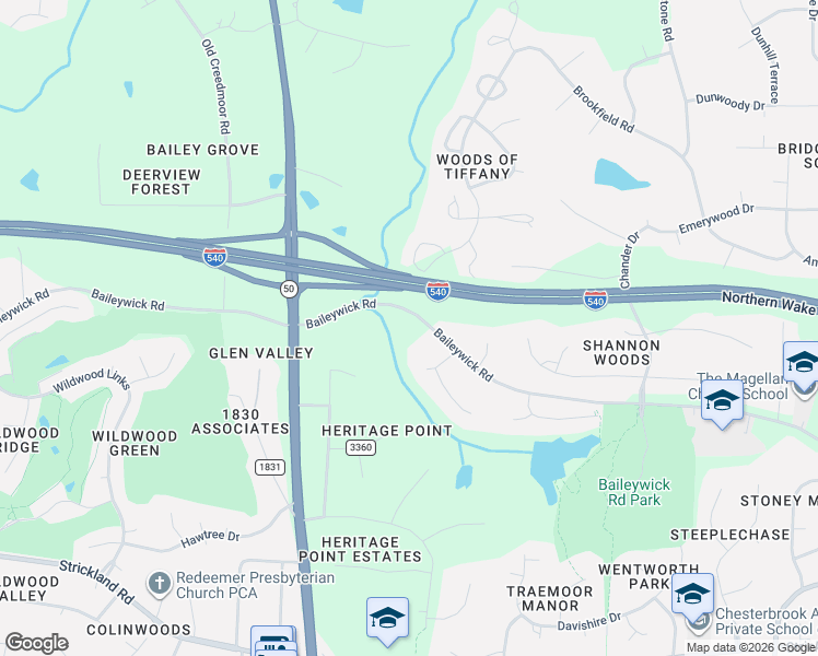 map of restaurants, bars, coffee shops, grocery stores, and more near 9717 Baileywick Road in Raleigh