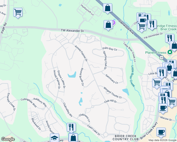 map of restaurants, bars, coffee shops, grocery stores, and more near 10130 Mizner Lane in Raleigh