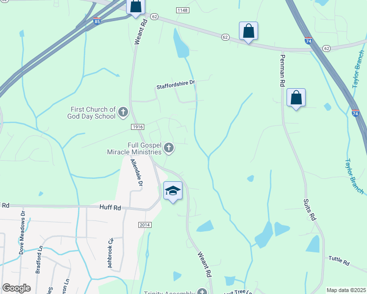 map of restaurants, bars, coffee shops, grocery stores, and more near 402 Willow Terrace in Archdale