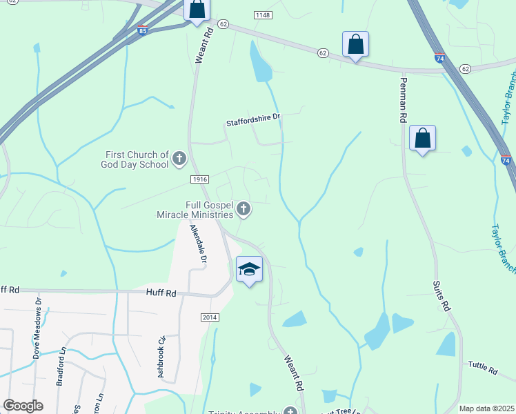map of restaurants, bars, coffee shops, grocery stores, and more near 306 Willow Oak Road in High Point