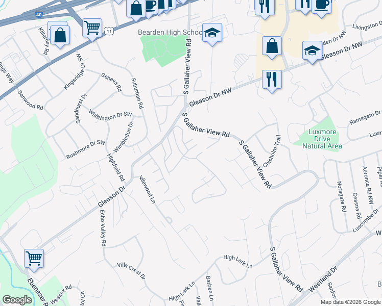 map of restaurants, bars, coffee shops, grocery stores, and more near 8528 Brasilia Court in Knoxville