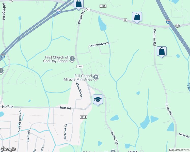 map of restaurants, bars, coffee shops, grocery stores, and more near 108 Willow Oak Road in High Point