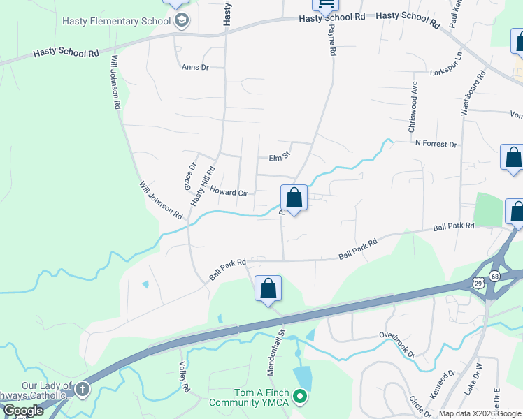 map of restaurants, bars, coffee shops, grocery stores, and more near 102 Ashe Court in Thomasville