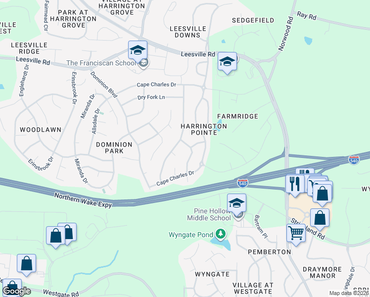 map of restaurants, bars, coffee shops, grocery stores, and more near 7604 Cagle Drive in Raleigh