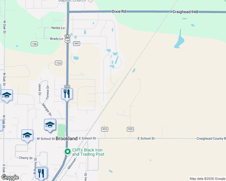 map of restaurants, bars, coffee shops, grocery stores, and more near 352 Davidson Lane in Brookland