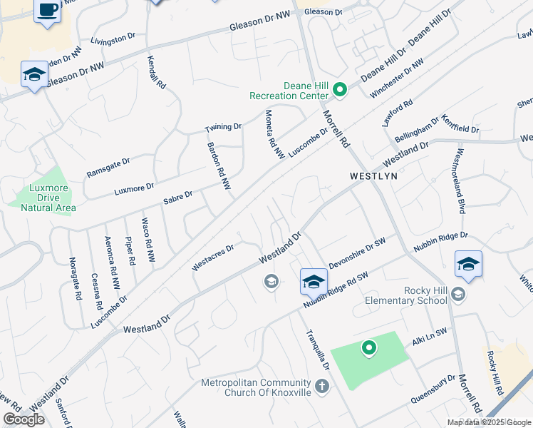 map of restaurants, bars, coffee shops, grocery stores, and more near 727 Poets Corner Way in Knoxville