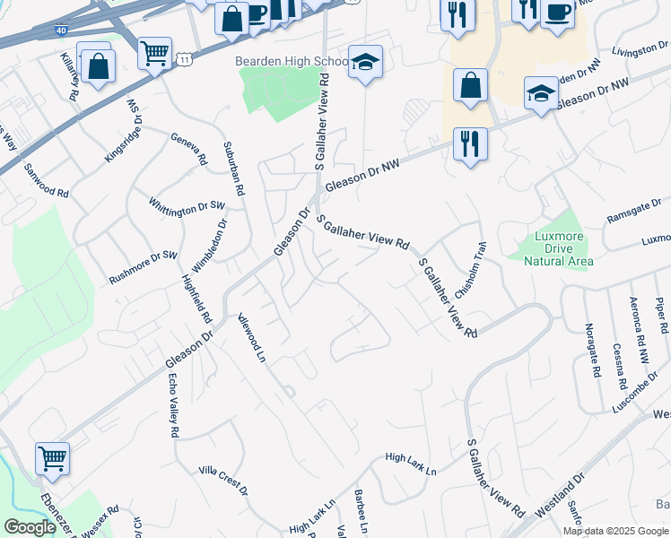 map of restaurants, bars, coffee shops, grocery stores, and more near 8528 Brasilia Court in Knoxville