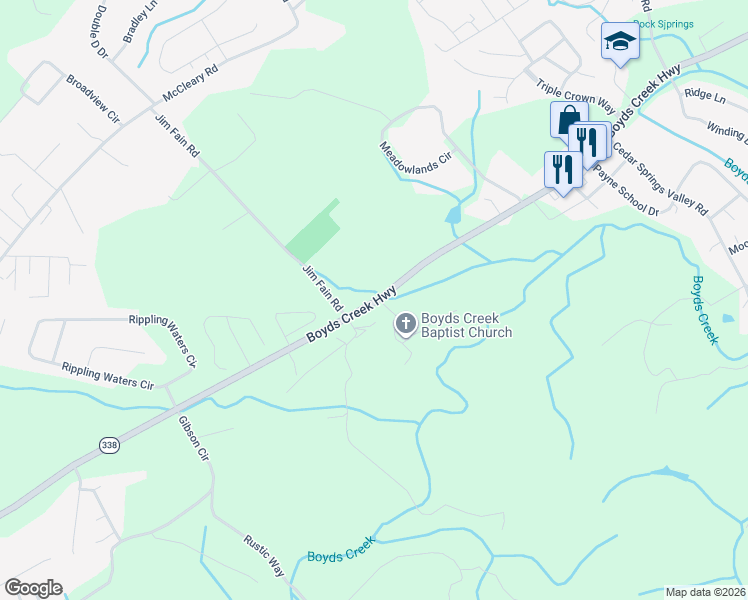 map of restaurants, bars, coffee shops, grocery stores, and more near 2310 Boyds Creek Highway in Sevierville