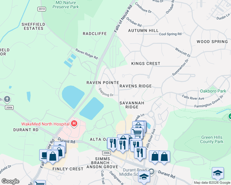map of restaurants, bars, coffee shops, grocery stores, and more near 11111 Slider Drive in Raleigh