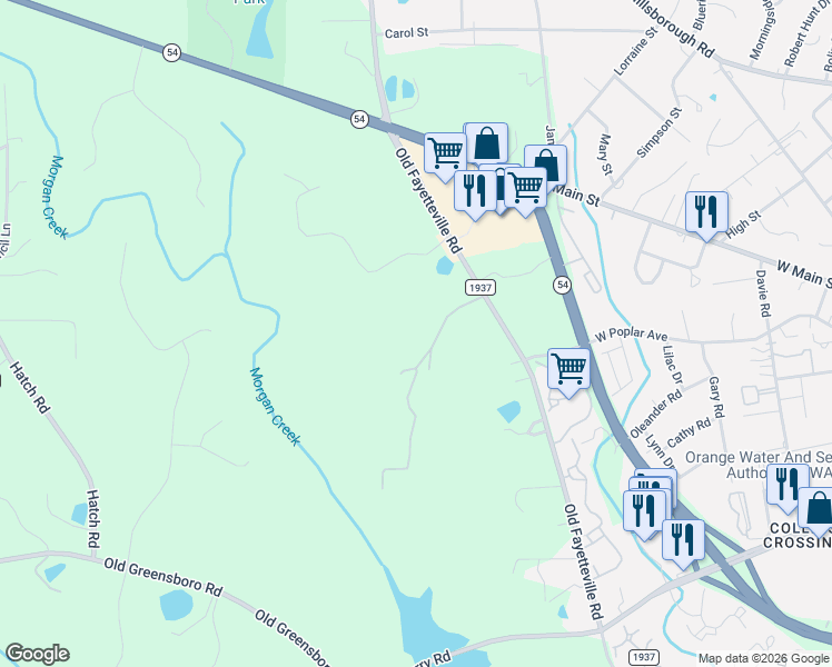 map of restaurants, bars, coffee shops, grocery stores, and more near 726 Laycock Road in Chapel Hill