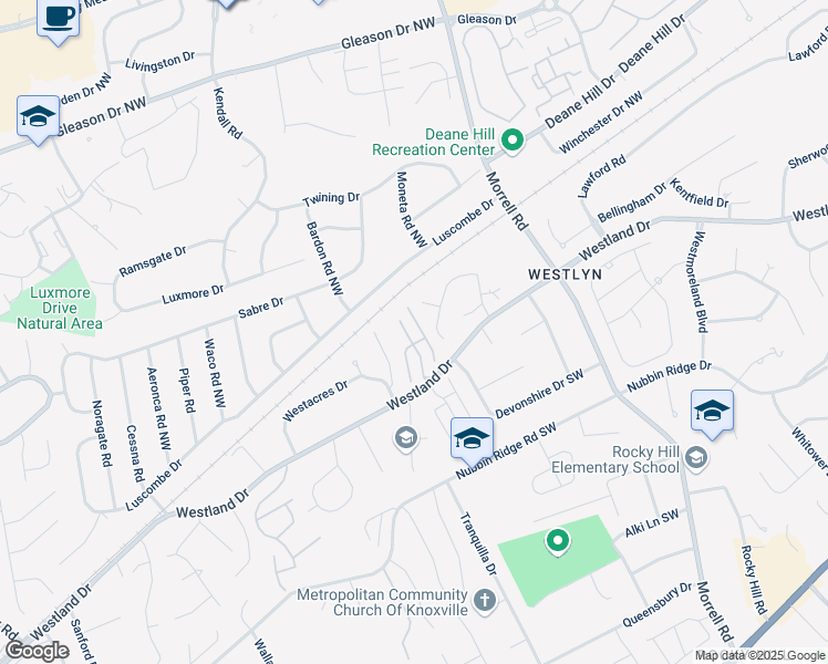 map of restaurants, bars, coffee shops, grocery stores, and more near 727 Poets Corner Way in Knoxville