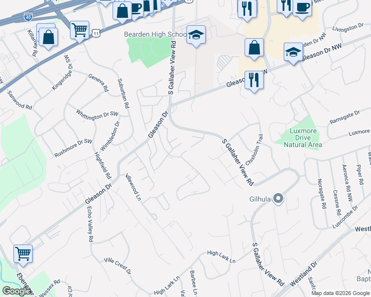 map of restaurants, bars, coffee shops, grocery stores, and more near 8528 Brasilia Court in Knoxville
