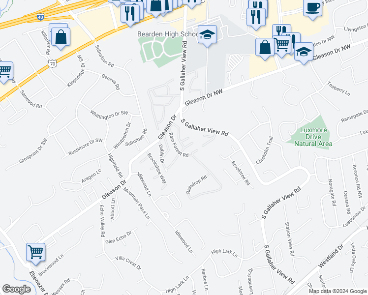 map of restaurants, bars, coffee shops, grocery stores, and more near 8528 Brasilia Court in Knoxville