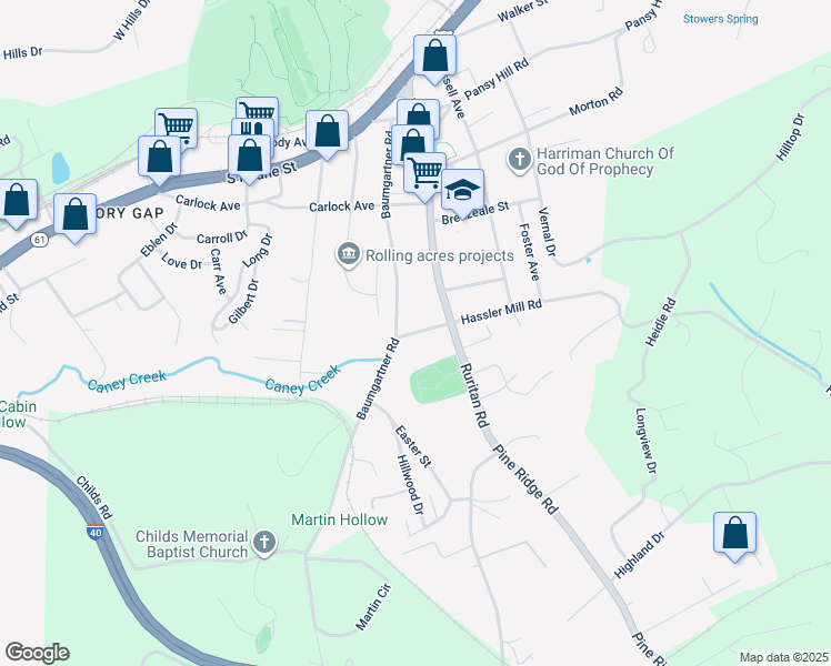 map of restaurants, bars, coffee shops, grocery stores, and more near 303 Baumgartner Road in Harriman