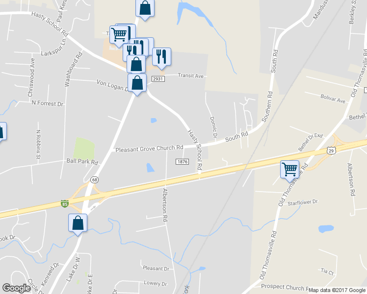 map of restaurants, bars, coffee shops, grocery stores, and more near 456 Pleasant Grove Church Rd in Thomasville