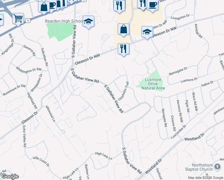 map of restaurants, bars, coffee shops, grocery stores, and more near 504 South Gallaher View Road in Knoxville