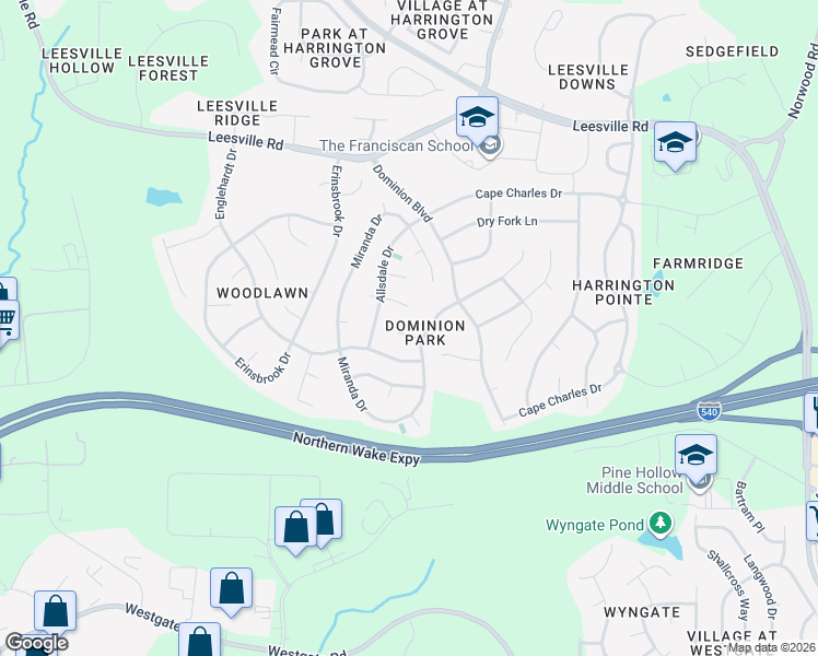 map of restaurants, bars, coffee shops, grocery stores, and more near 6504 Kingscote Court in Raleigh