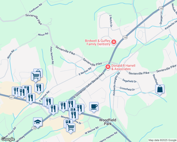 map of restaurants, bars, coffee shops, grocery stores, and more near 440 East Norton Road in Knoxville