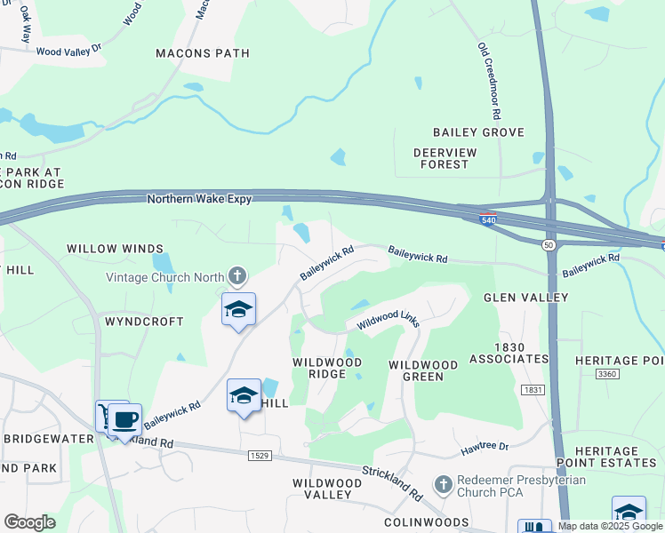 map of restaurants, bars, coffee shops, grocery stores, and more near 10108 Goodview Court in Raleigh