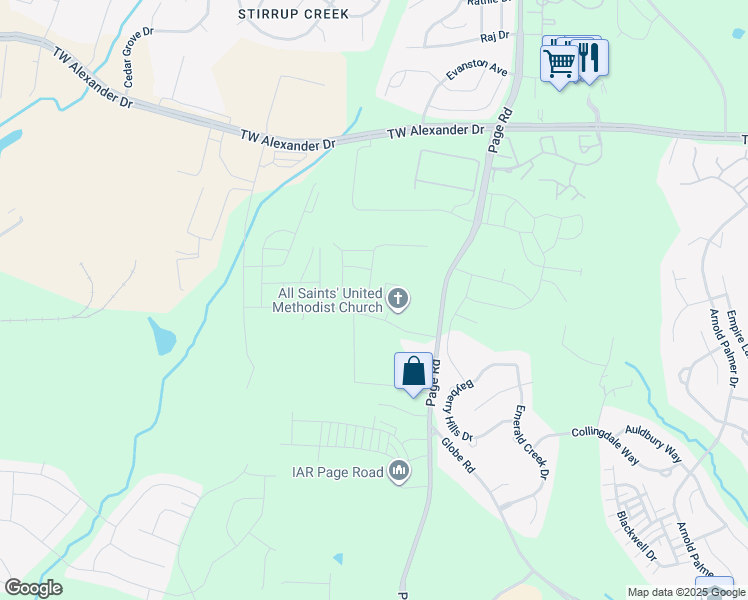 map of restaurants, bars, coffee shops, grocery stores, and more near 1010 Felman Road in Morrisville