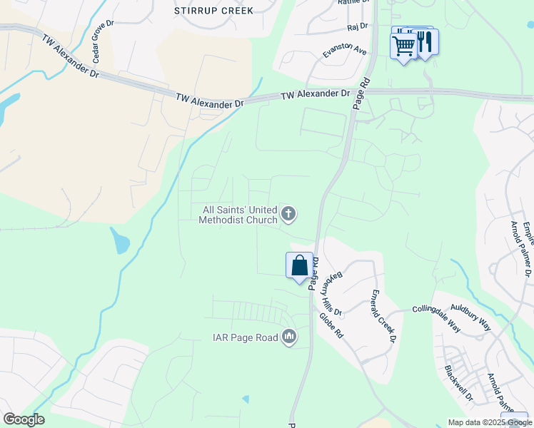 map of restaurants, bars, coffee shops, grocery stores, and more near 1010 Felman Road in Morrisville