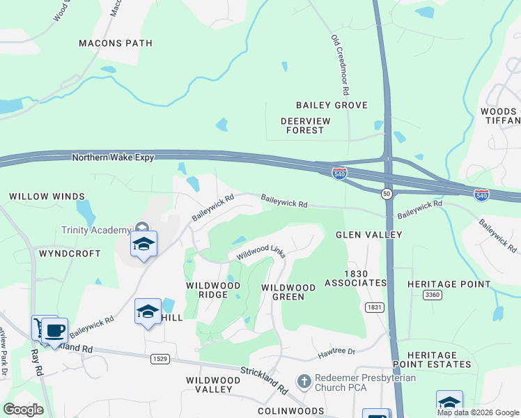 map of restaurants, bars, coffee shops, grocery stores, and more near 10005 Goodview Court in Raleigh