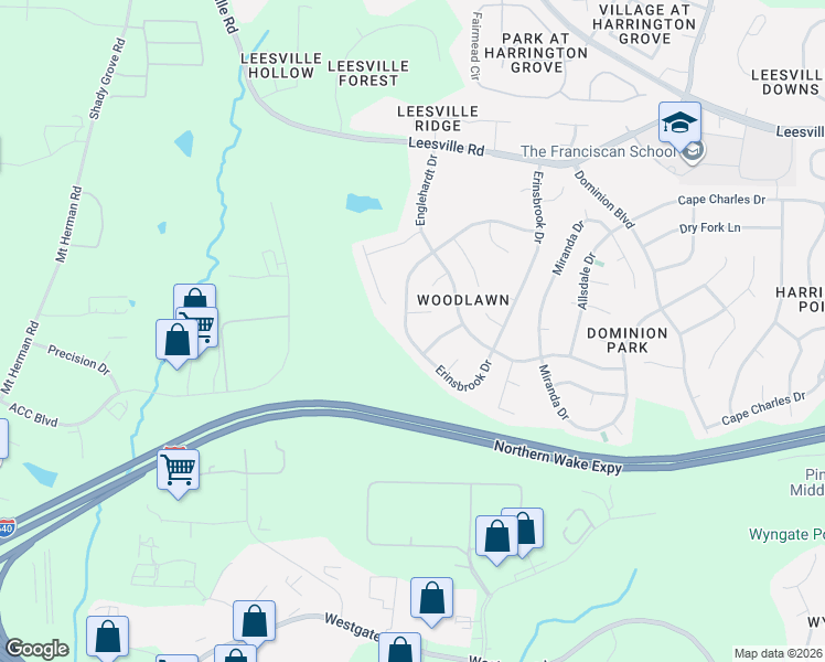 map of restaurants, bars, coffee shops, grocery stores, and more near 9021 Erinsbrook Drive in Raleigh