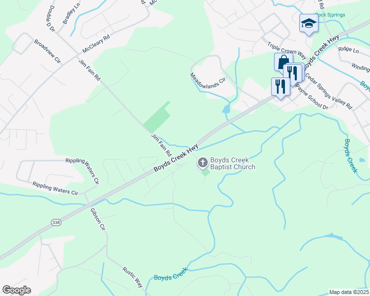 map of restaurants, bars, coffee shops, grocery stores, and more near 2310 Boyds Creek Highway in Sevierville