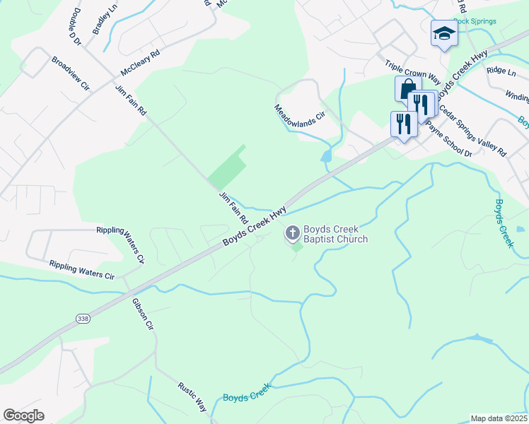 map of restaurants, bars, coffee shops, grocery stores, and more near 2310 Boyds Creek Highway in Sevierville