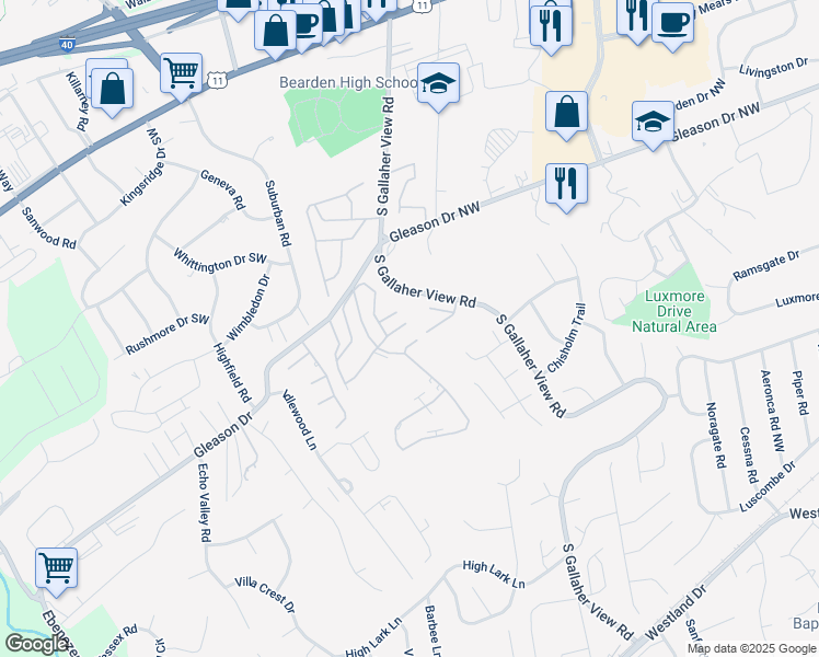 map of restaurants, bars, coffee shops, grocery stores, and more near 8528 Brasilia Court in Knoxville