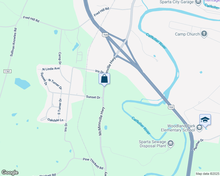 map of restaurants, bars, coffee shops, grocery stores, and more near 627 McMinnville Highway in Sparta