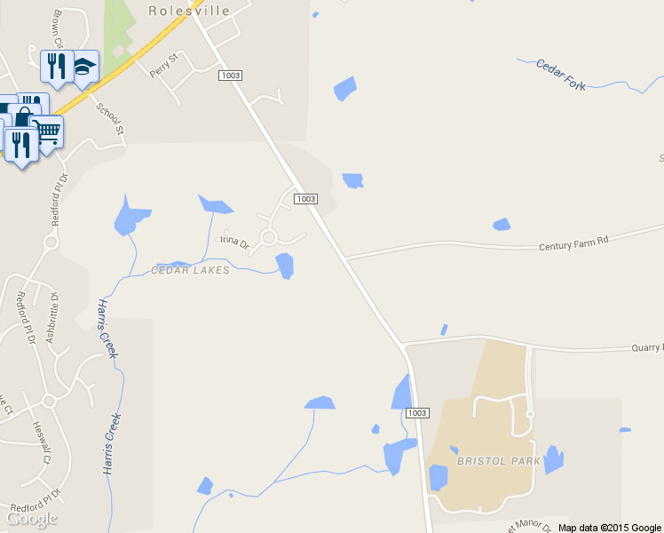 map of restaurants, bars, coffee shops, grocery stores, and more near Rolesville Bypass in Wake Forest