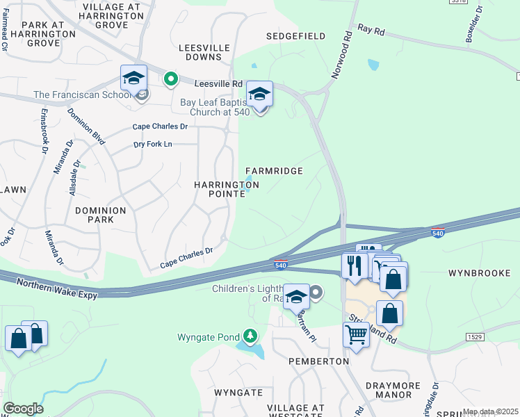 map of restaurants, bars, coffee shops, grocery stores, and more near 6144 Blakeman Lane in Raleigh